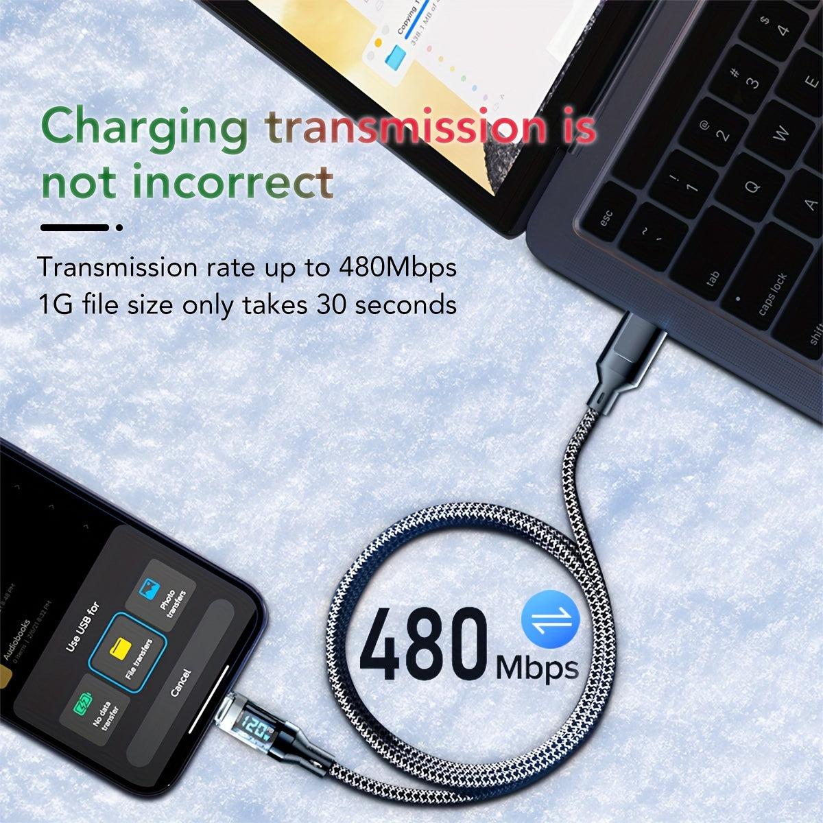 Super Fast Charging Cable: 120W 6A USB Type C Charge Cable with LCD Display